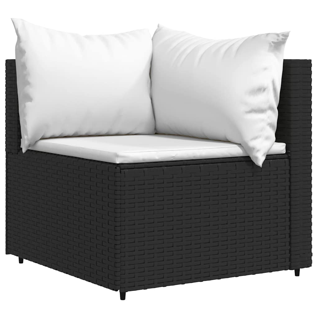 loungesæt til haven 3 dele med hynder polyrattan sort