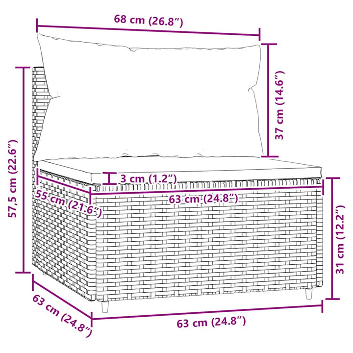 midtermodul til havesofa med hynder polyrattan sort
