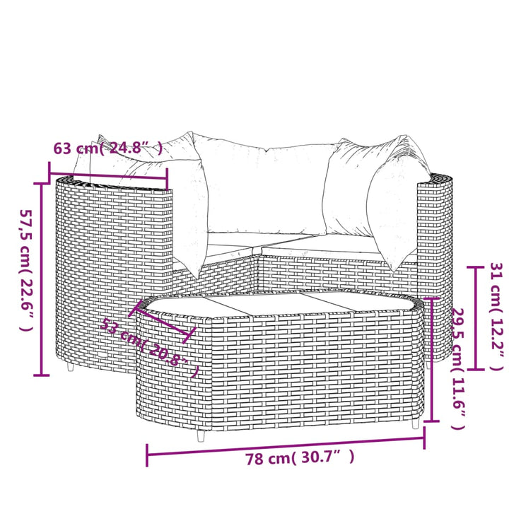 loungesæt til haven 4 dele med hynder polyrattan sort