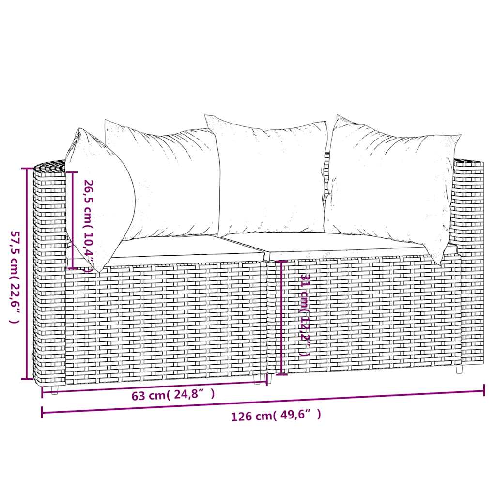 hjørnemoduler til havesofa 2 stk. med hynder polyrattan brun
