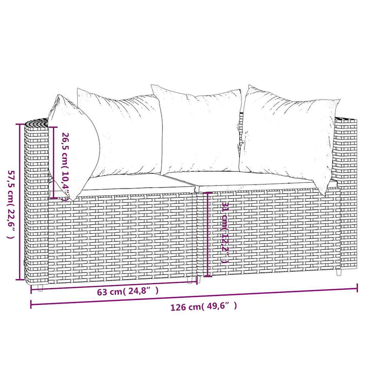hjørnemoduler til havesofa 2 stk. med hynder polyrattan brun