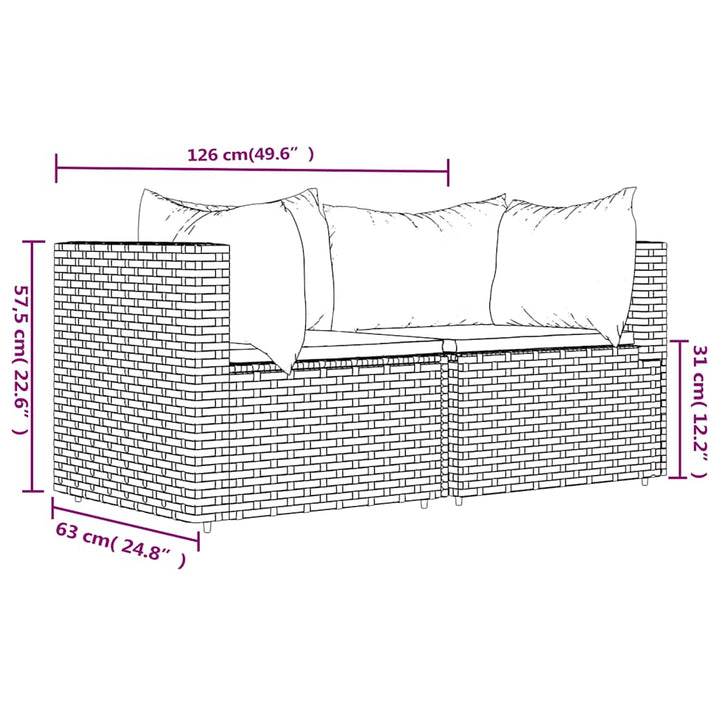 hjørnemoduler til havesofa 2 stk. med hynder polyrattan grå