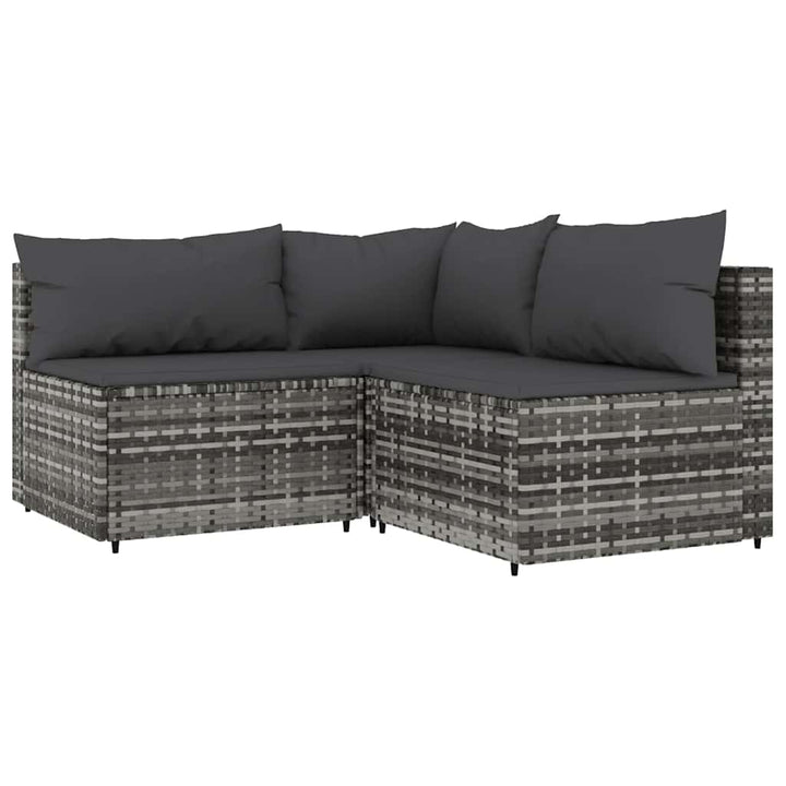 loungesæt til haven 3 dele med hynder polyrattan grå