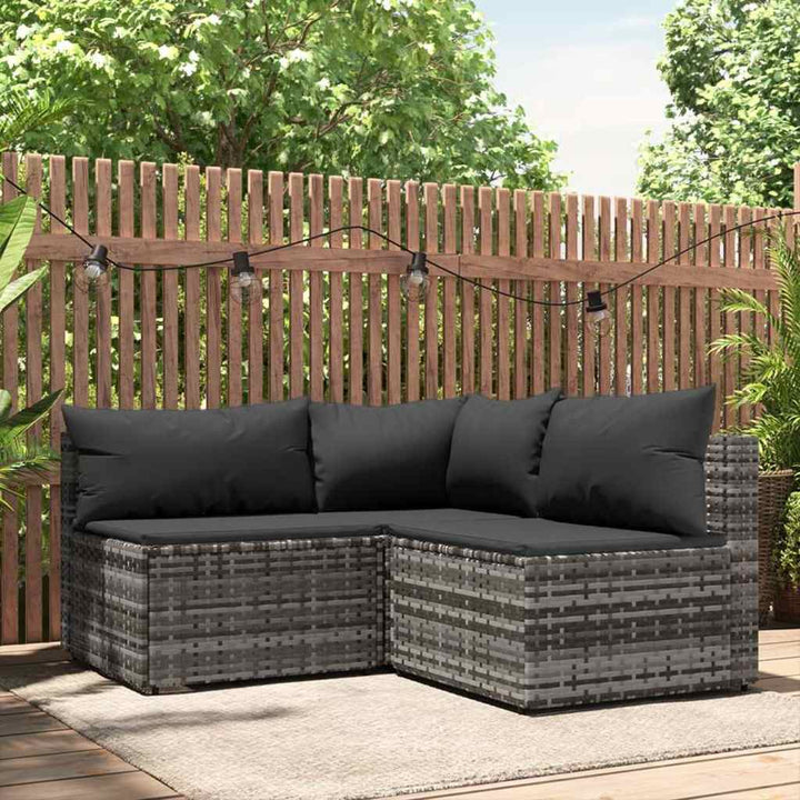 loungesæt til haven 3 dele med hynder polyrattan grå