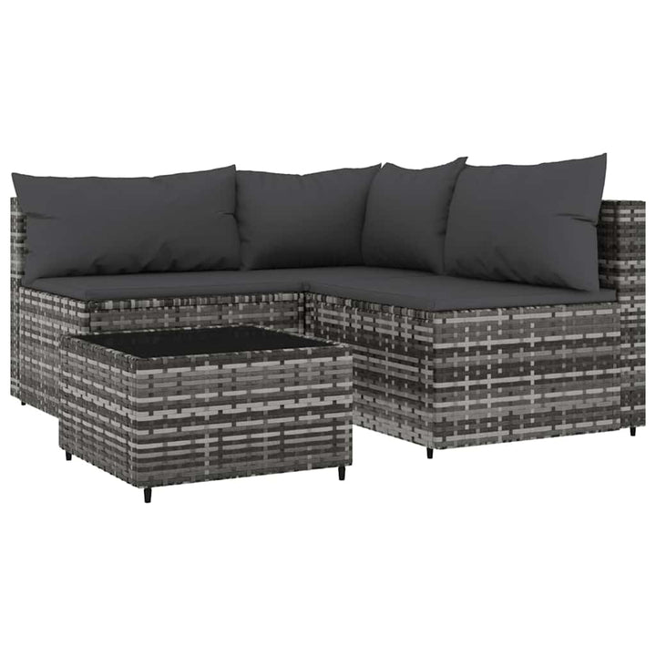 loungesæt til haven 4 dele med hynder polyrattan grå
