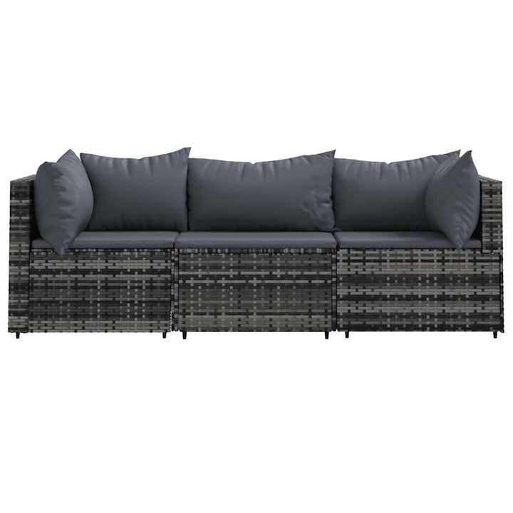 loungesæt til haven 3 dele med hynder polyrattan grå