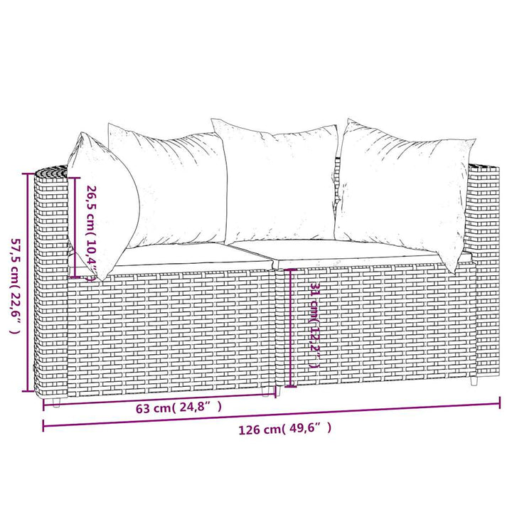 hjørnemoduler til havesofa 2 stk. med hynder polyrattan grå