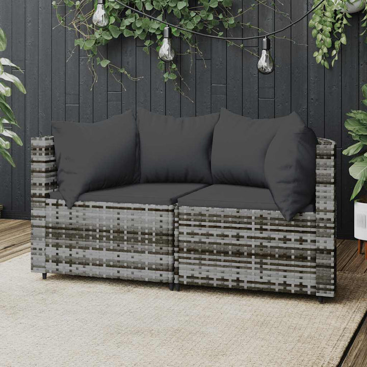 hjørnemoduler til havesofa 2 stk. med hynder polyrattan grå