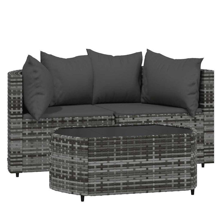loungesæt til haven 3 dele med hynder polyrattan grå