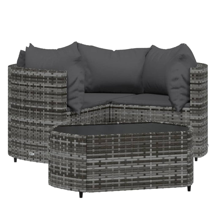 loungesæt til haven 4 dele med hynder polyrattan grå