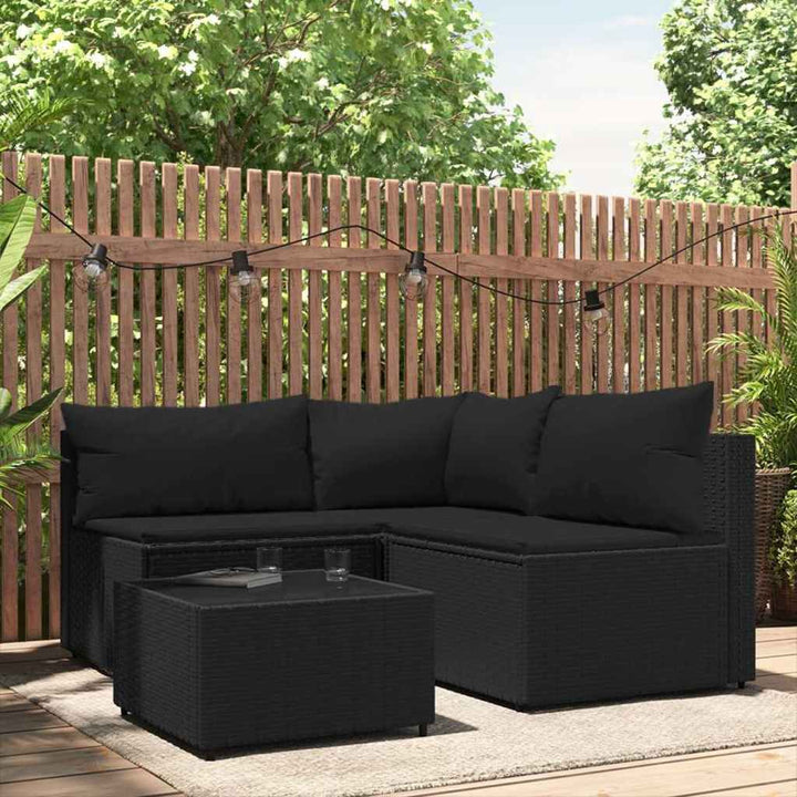 loungesæt til haven 4 dele med hynder polyrattan sort