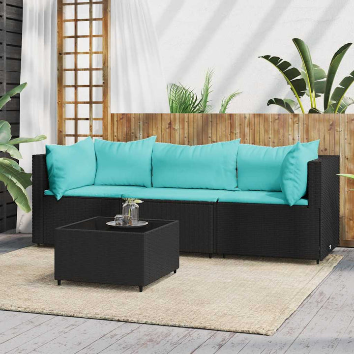 loungesæt til haven 4 dele med hynder polyrattan sort