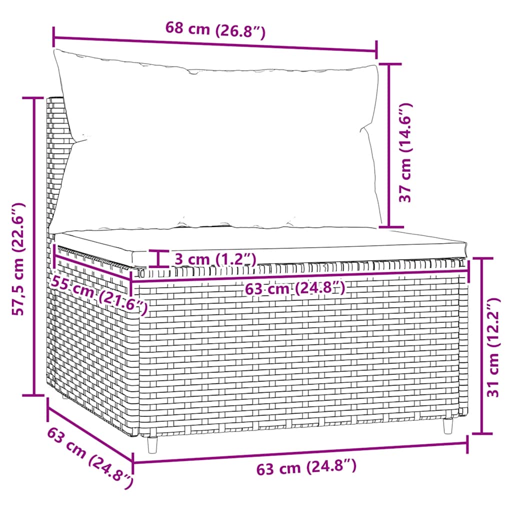 midtermodul til havesofa med hynder polyrattan sort