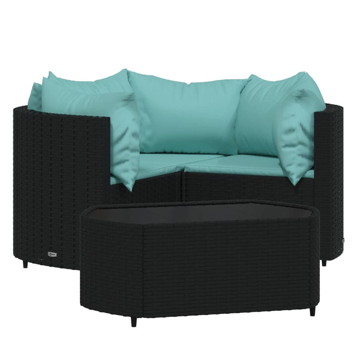 loungesæt til haven 4 dele med hynder polyrattan sort