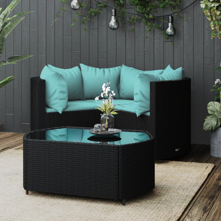 loungesæt til haven 4 dele med hynder polyrattan sort