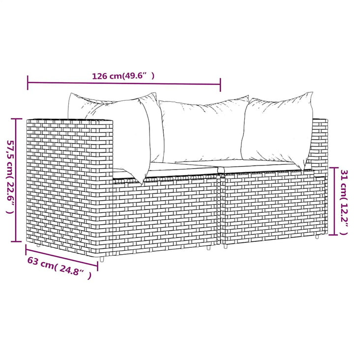 hjørnemoduler til havesofa 2 stk. med hynder polyrattan brun