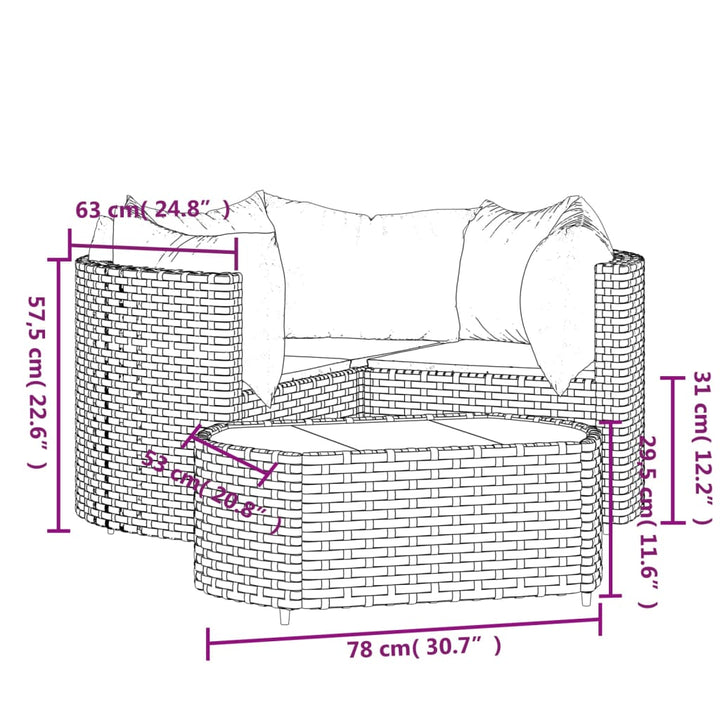 loungesæt til haven 4 dele med hynder polyrattan brun
