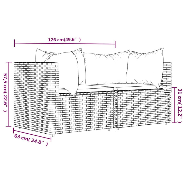 hjørnemoduler til havesofa 2 stk. med hynder polyrattan brun