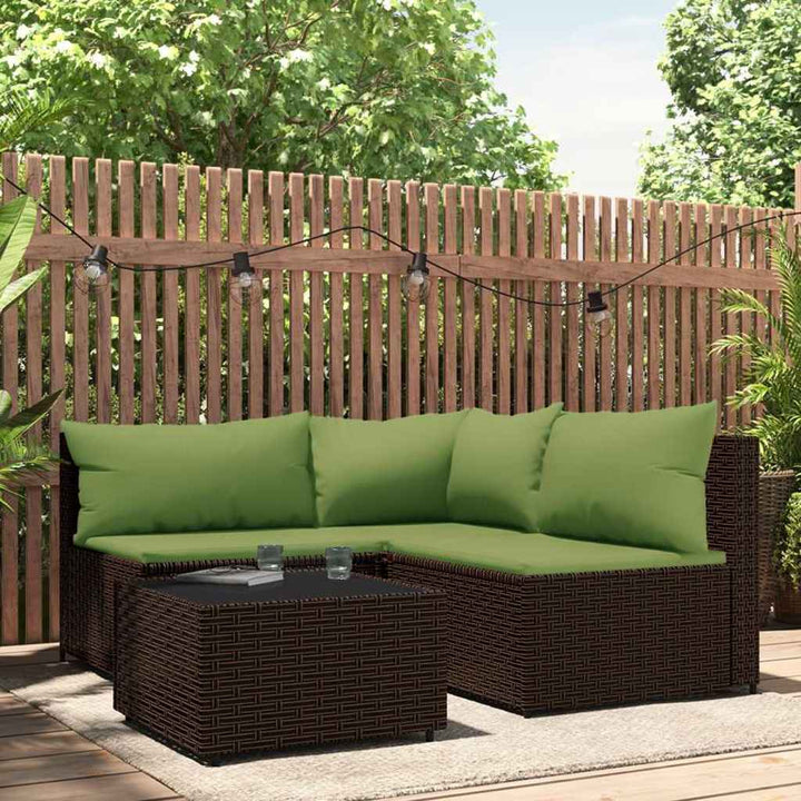 loungesæt til haven 4 dele med hynder polyrattan brun