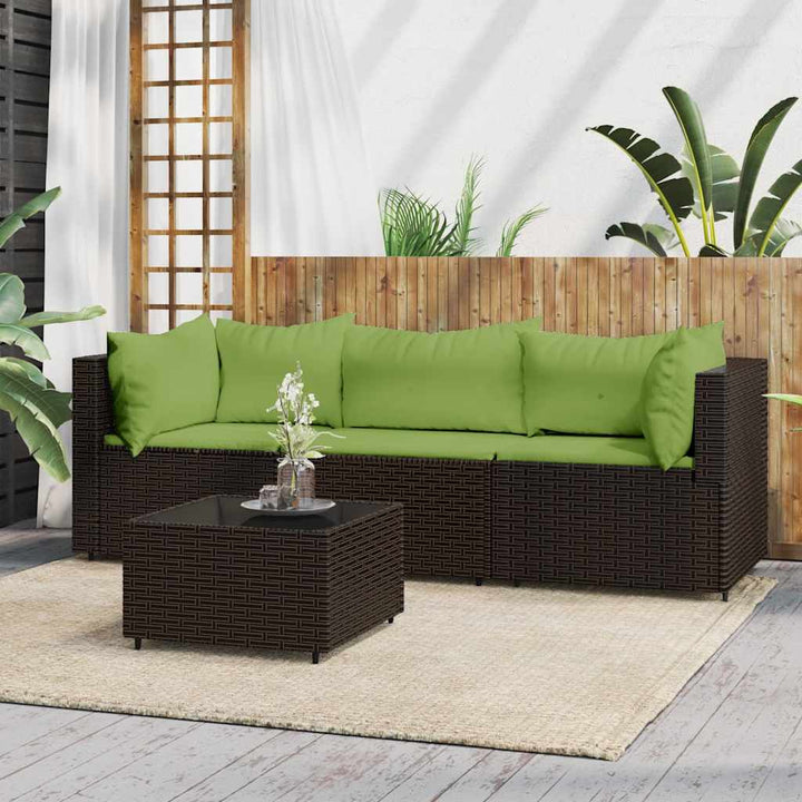 loungesæt til haven 4 dele med hynder polyrattan brun