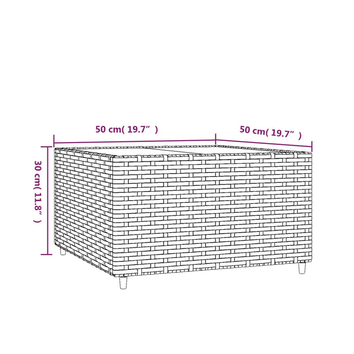 havebord 50x50x30 cm firkantet polyrattan sort