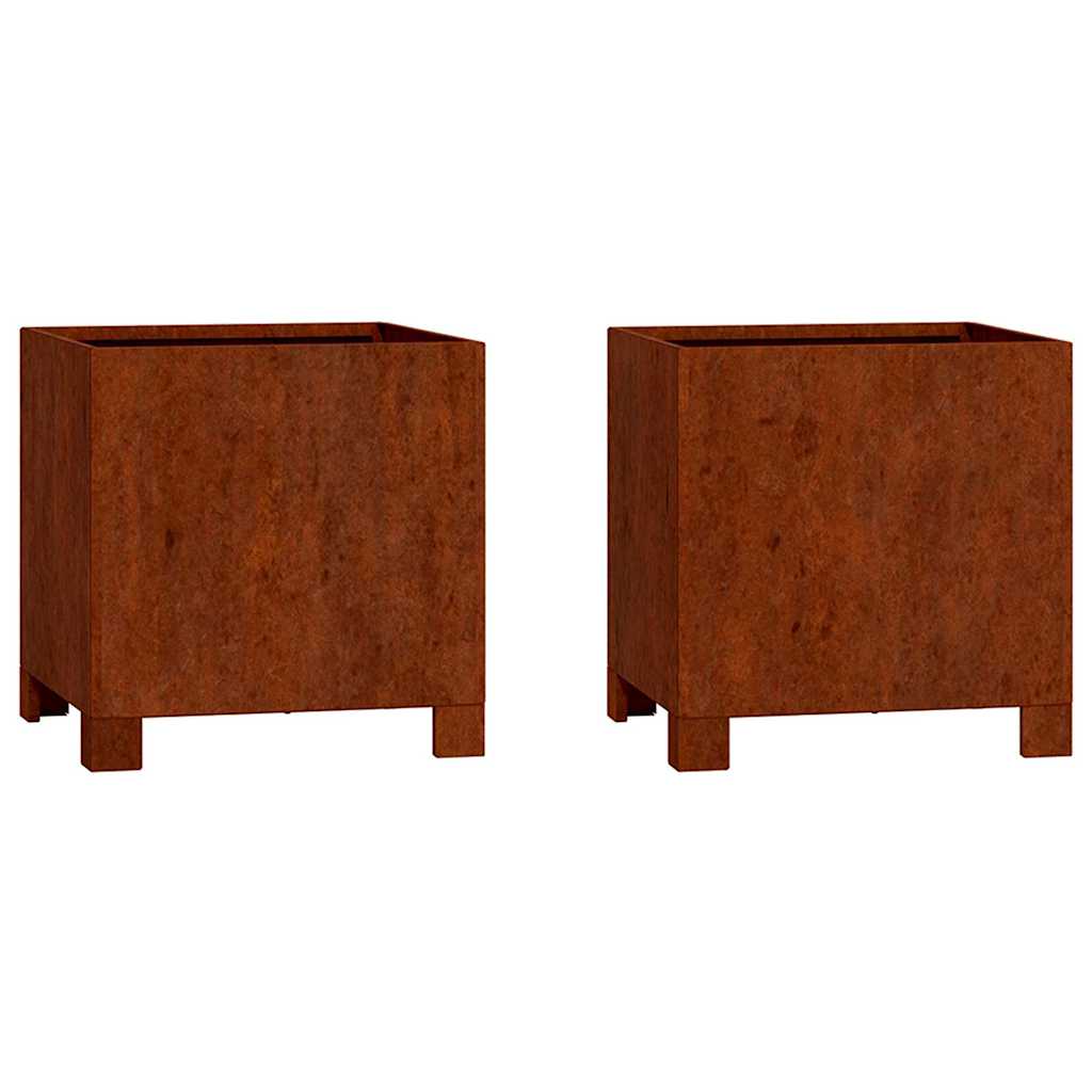 plantekasser med ben 2 stk. 30x30x30 cm cortenstål rustfarvet
