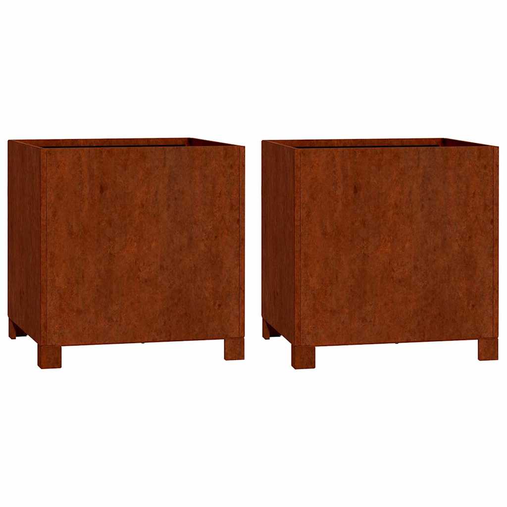 plantekasser med ben 2 stk. 40x40x40 cm cortenstål rustfarvet