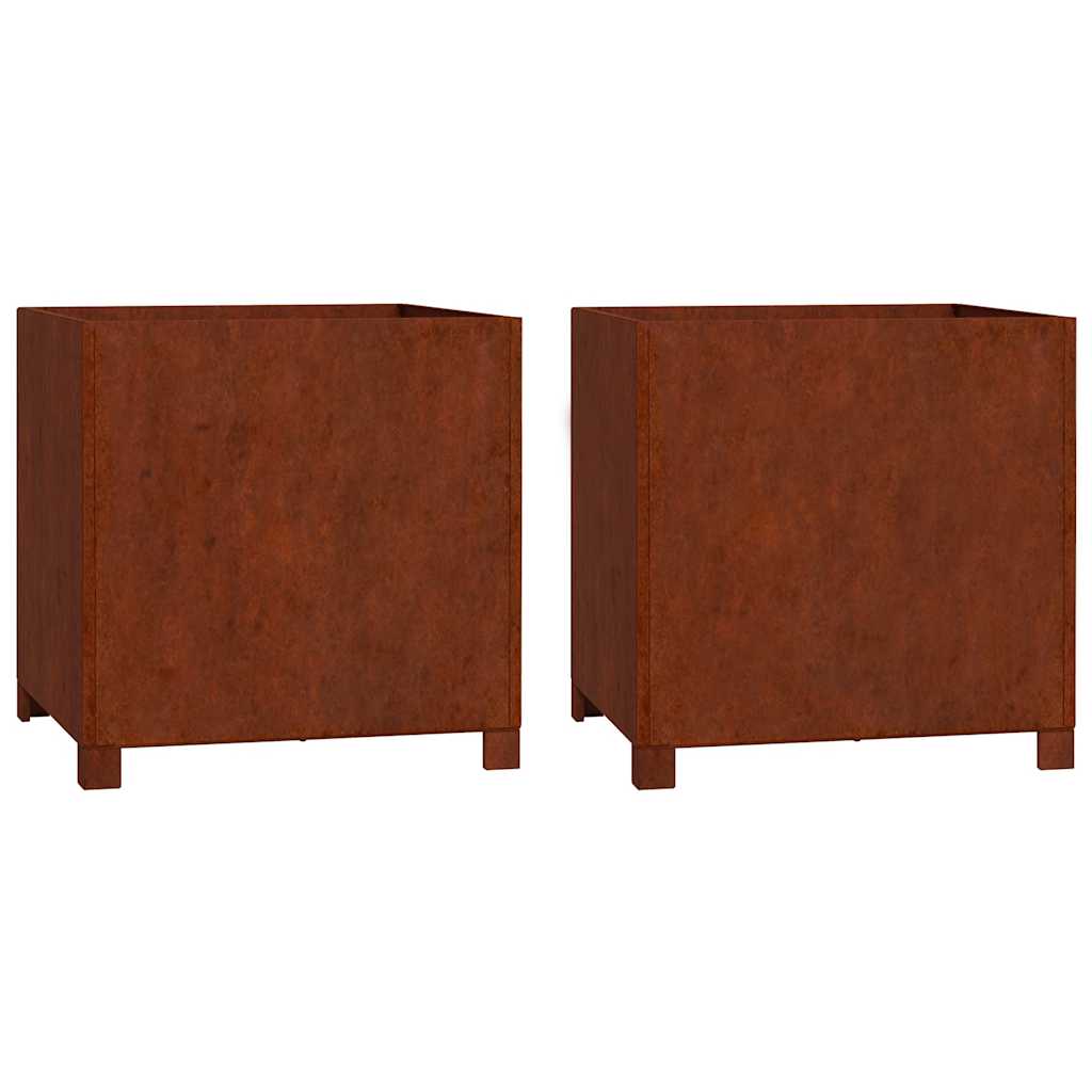 plantekasser med ben 2 stk. 50x50x50 cm cortenstål rustfarvet