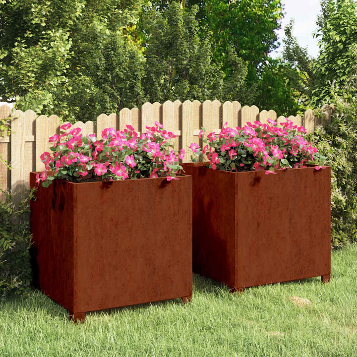 plantekasser med ben 2 stk. 50x50x50 cm cortenstål rustfarvet