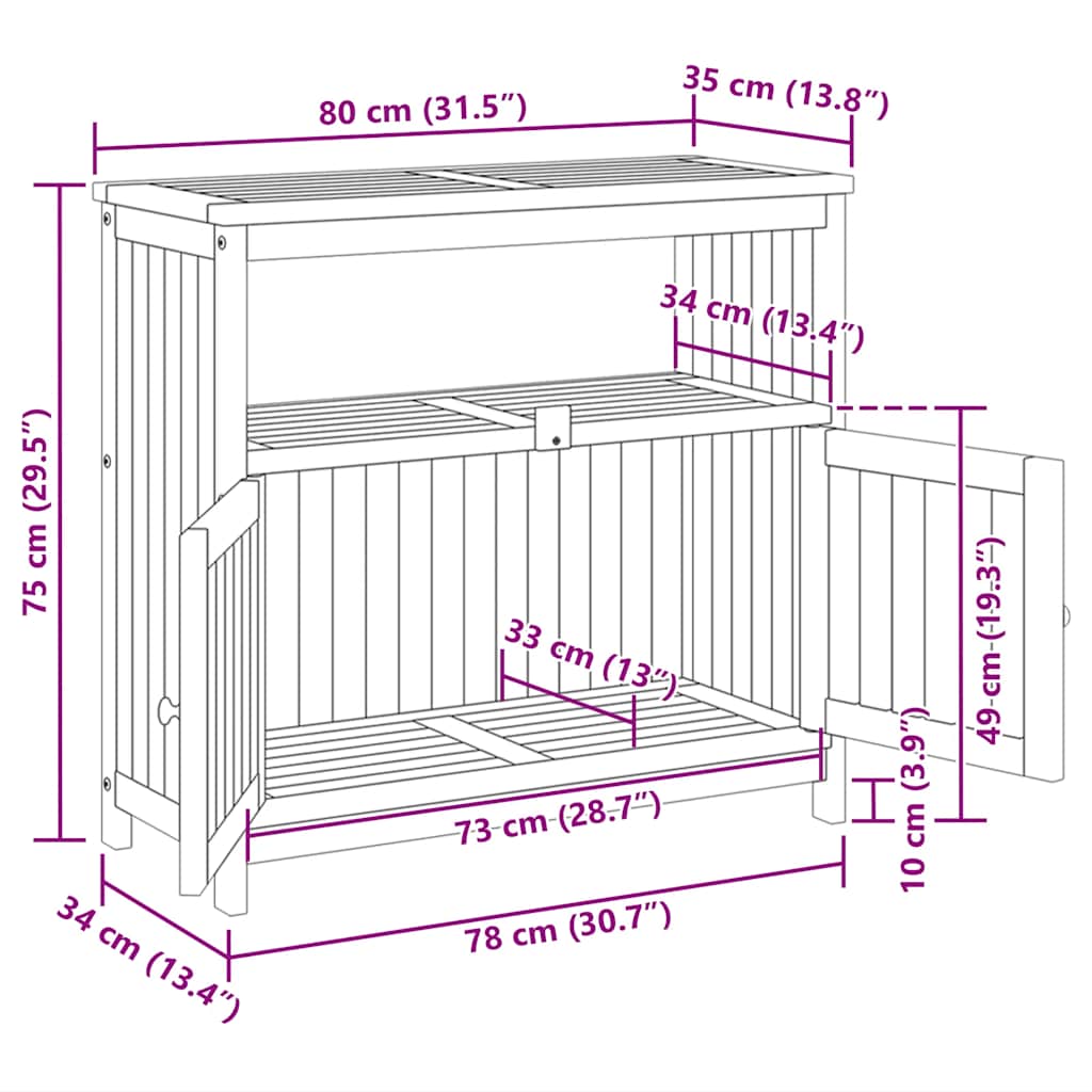 konsolbord til haven 80x35x75 cm massivt akacietræ