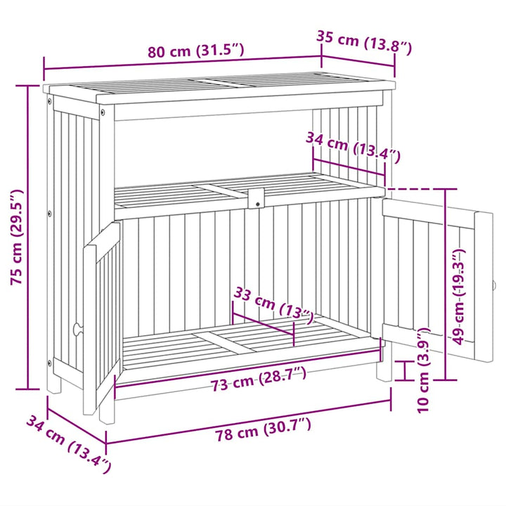 konsolbord til haven 80x35x75 cm massivt akacietræ