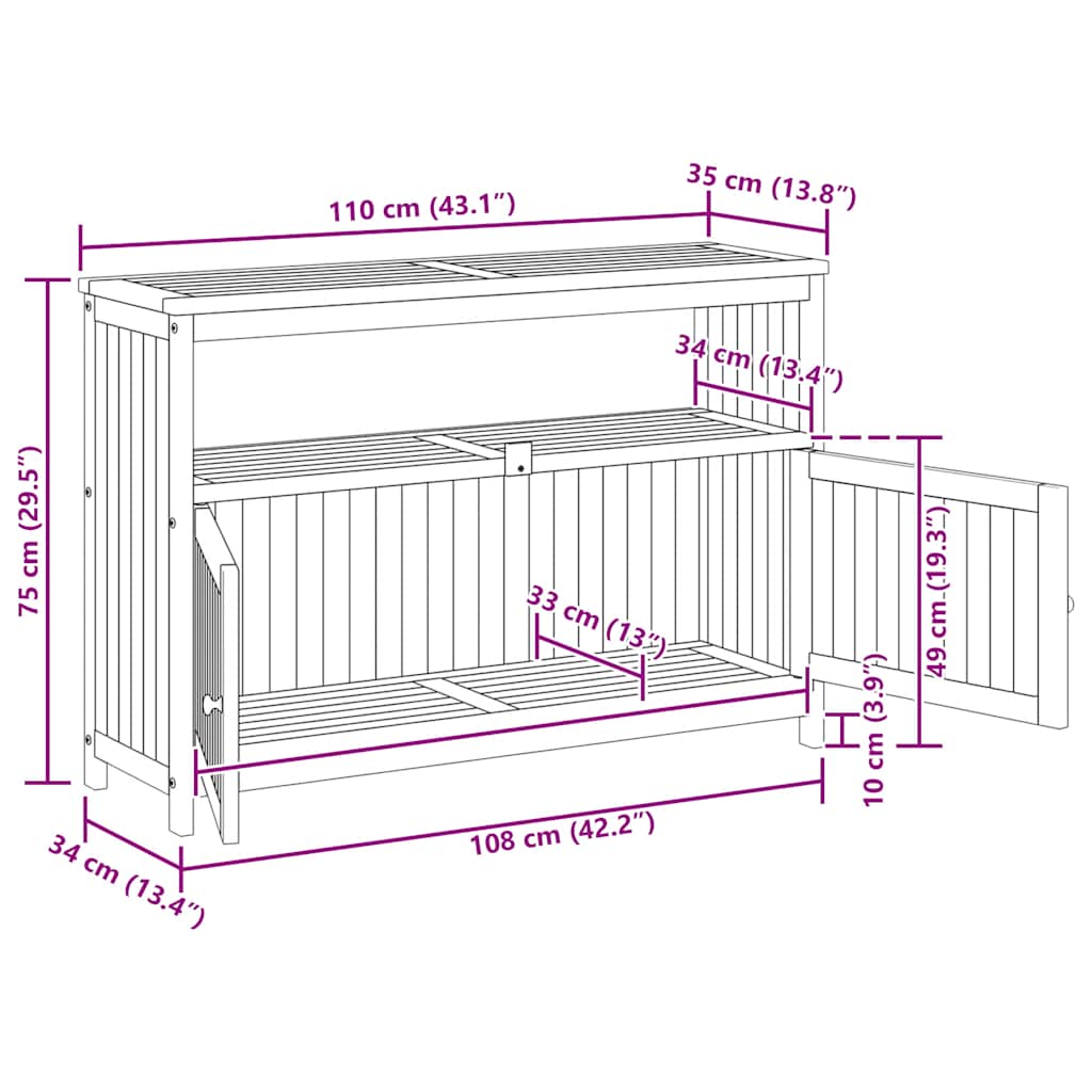 konsolbord til haven 110x35x75 cm massivt akacietræ