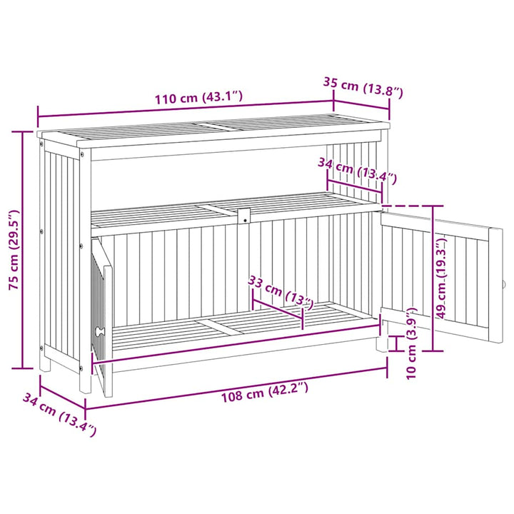 konsolbord til haven 110x35x75 cm massivt akacietræ