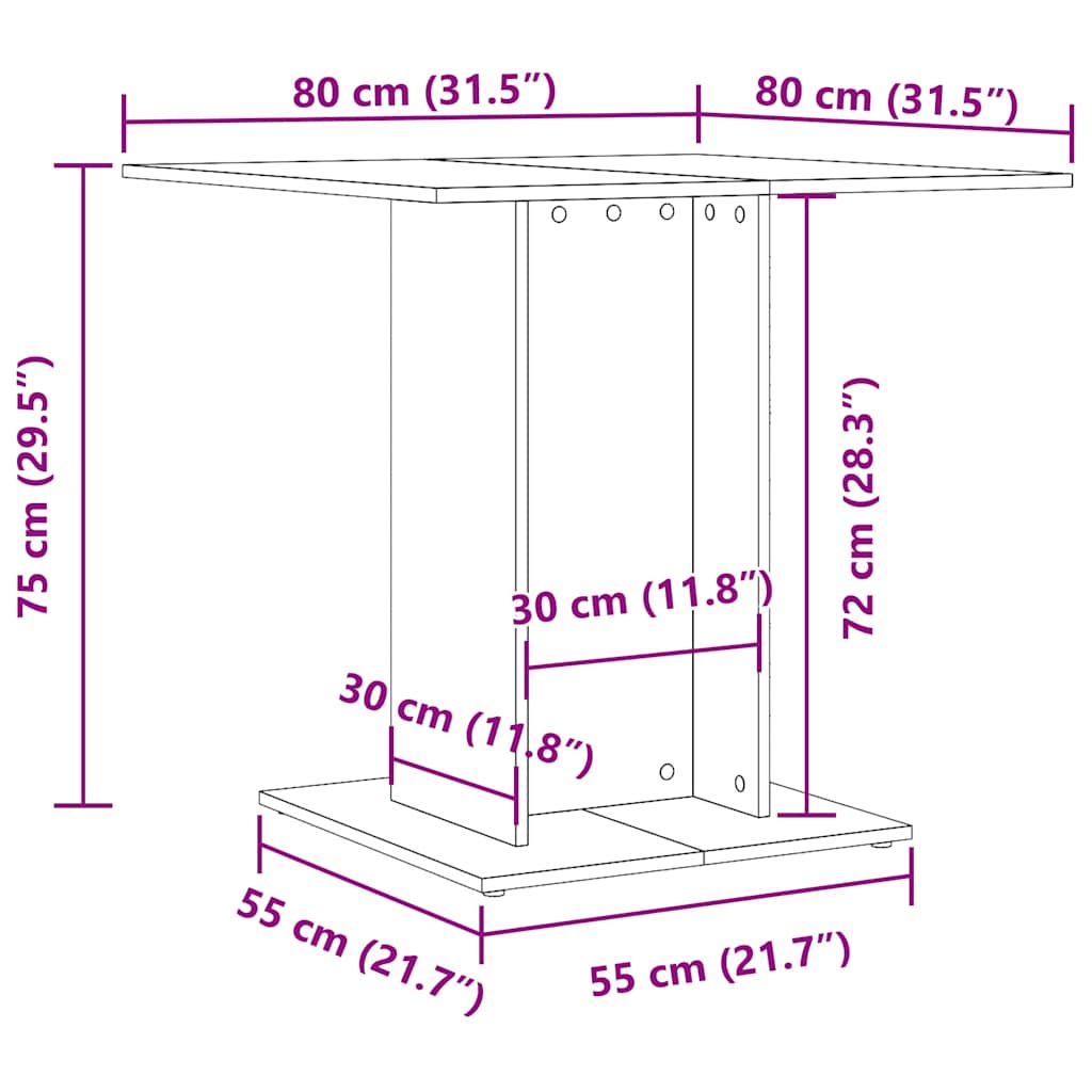 spisebord 80x80x75 cm konstrueret træ brun egetræsfarve