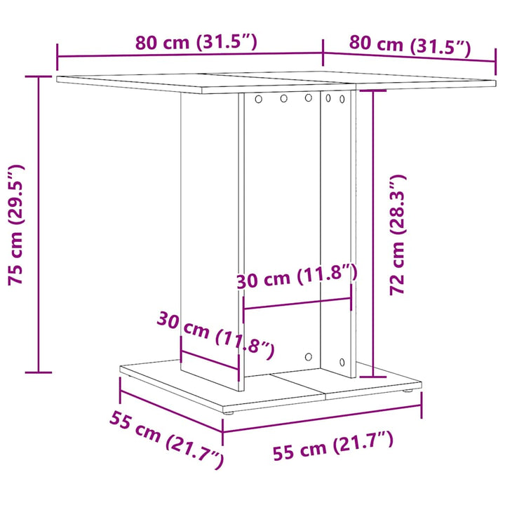 spisebord 80x80x75 cm konstrueret træ brun egetræsfarve