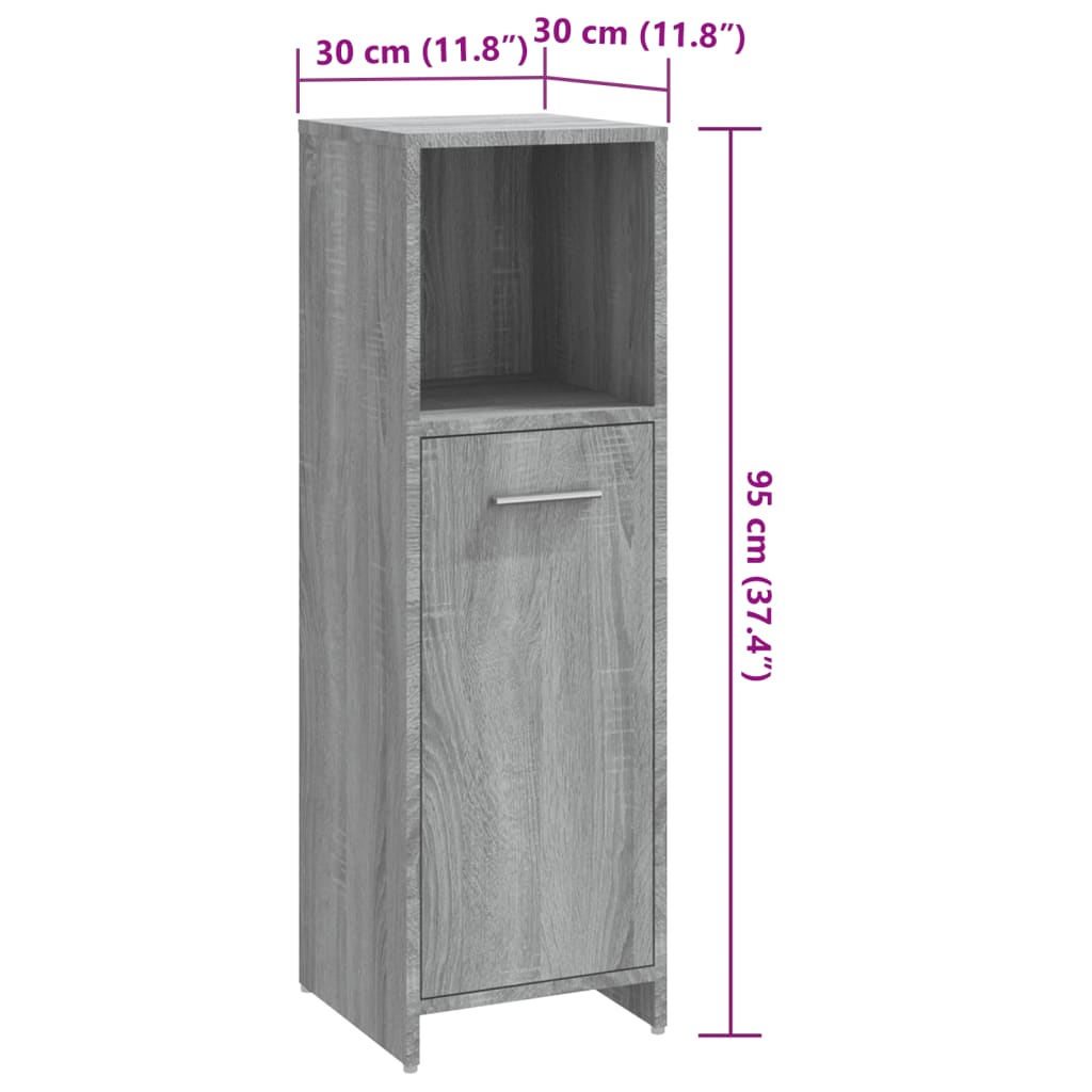badeværelsesskab 30x30x95 cm konstrueret træ grå sonoma-eg