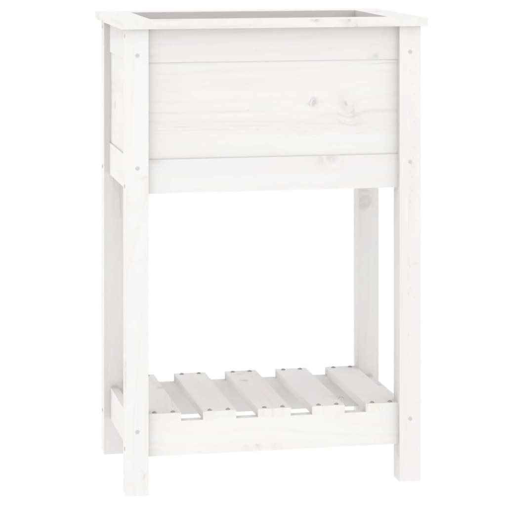 plantekasse med hylde 54x34,5x81 cm massivt fyrretræ hvid