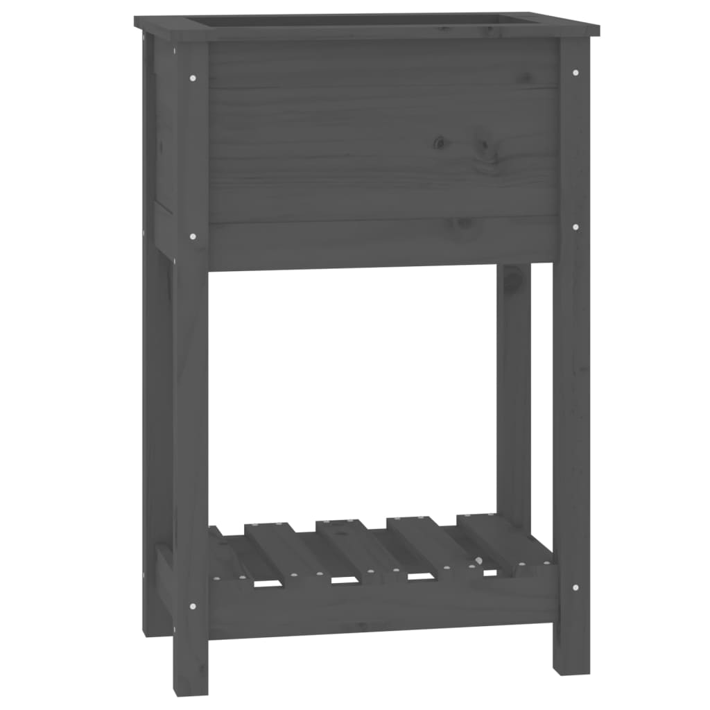 plantekasse med hylde 54x34,5x81 cm massivt fyrretræ grå