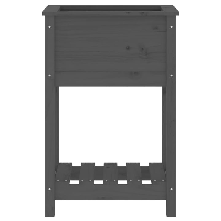 plantekasse med hylde 54x34,5x81 cm massivt fyrretræ grå