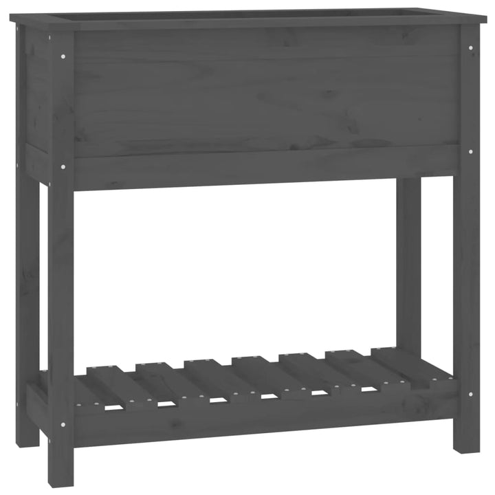 plantekasse med hylde 82,5x34,5x81 cm massivt fyrretræ grå