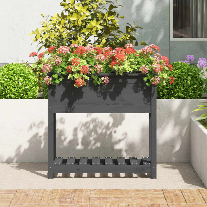 plantekasse med hylde 82,5x34,5x81 cm massivt fyrretræ grå