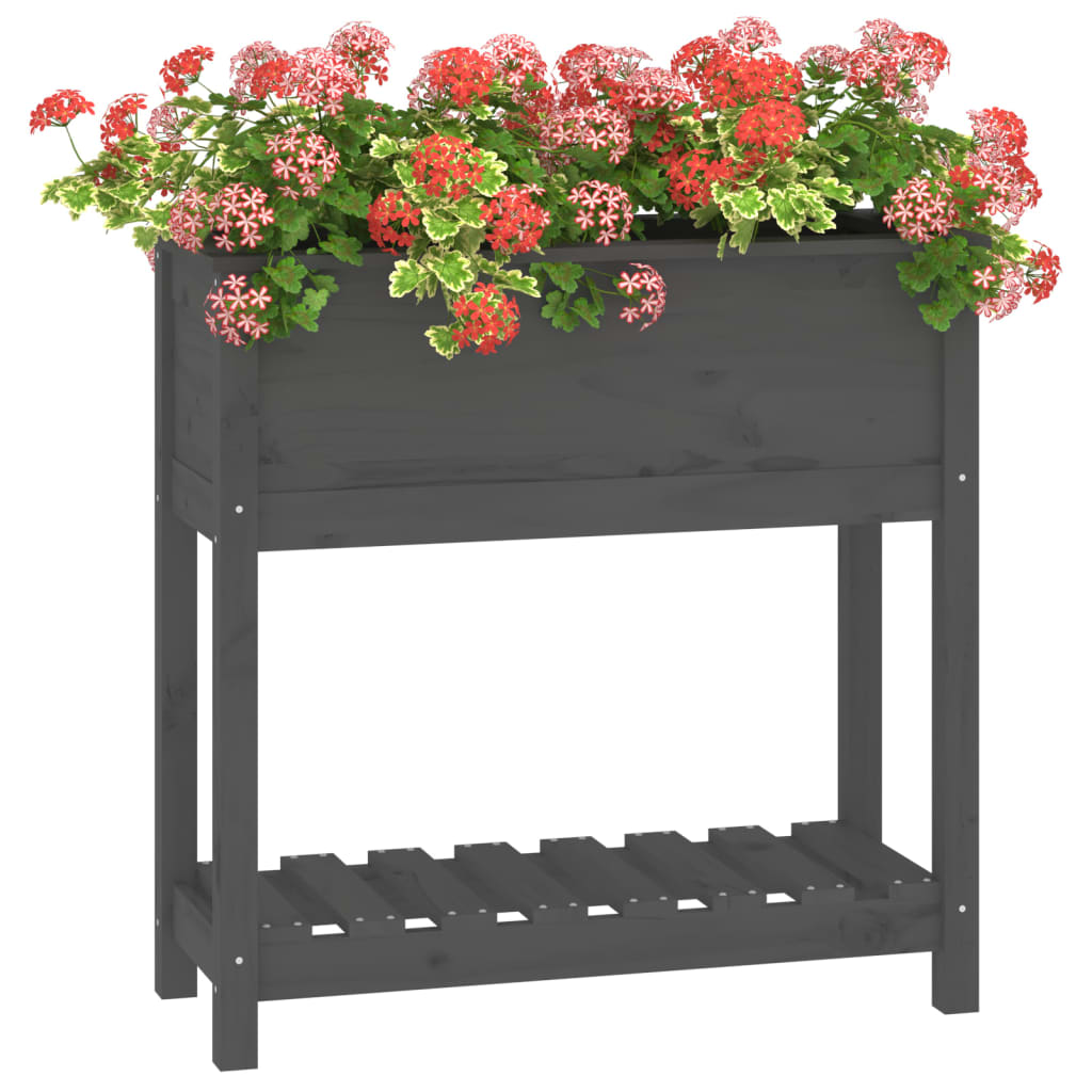 plantekasse med hylde 82,5x34,5x81 cm massivt fyrretræ grå