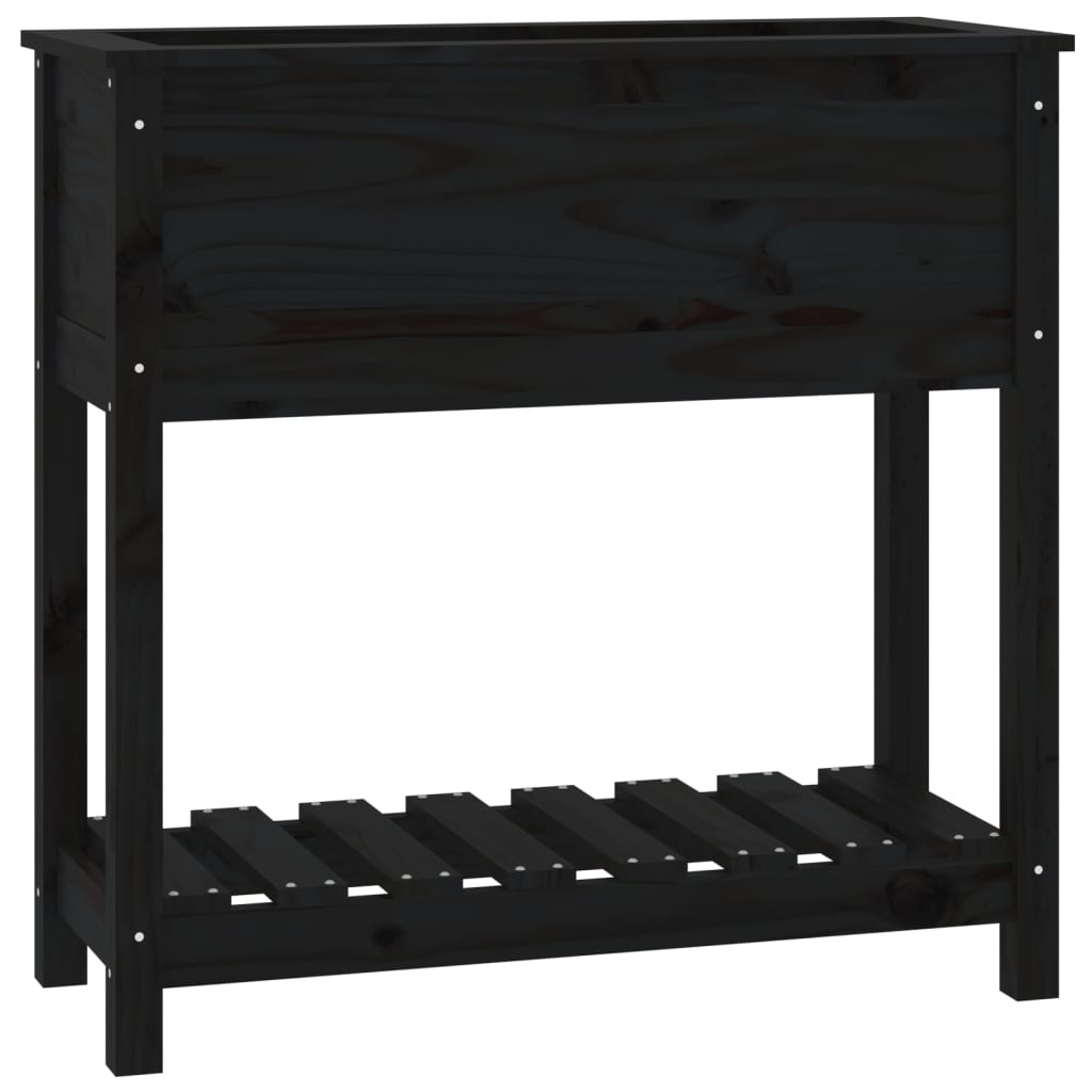 plantekasse med hylde 82,5x34,5x81 cm massivt fyrretræ sort