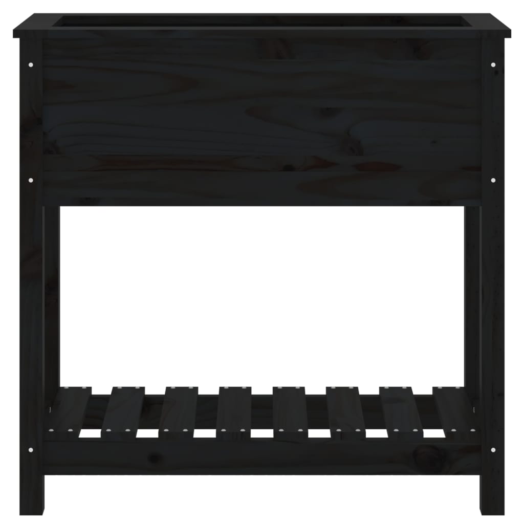 plantekasse med hylde 82,5x34,5x81 cm massivt fyrretræ sort