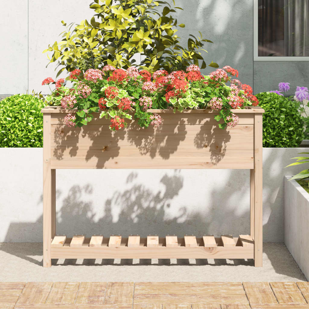 plantekasse med hylde 111,5x34,5x81 cm massivt fyrretræ