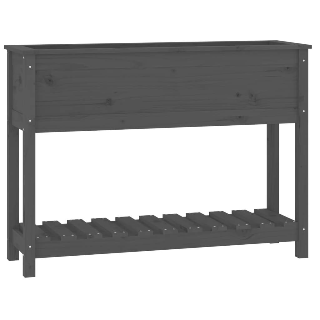 plantekasse med hylde 111,5x34,5x81 cm massivt fyrretræ grå