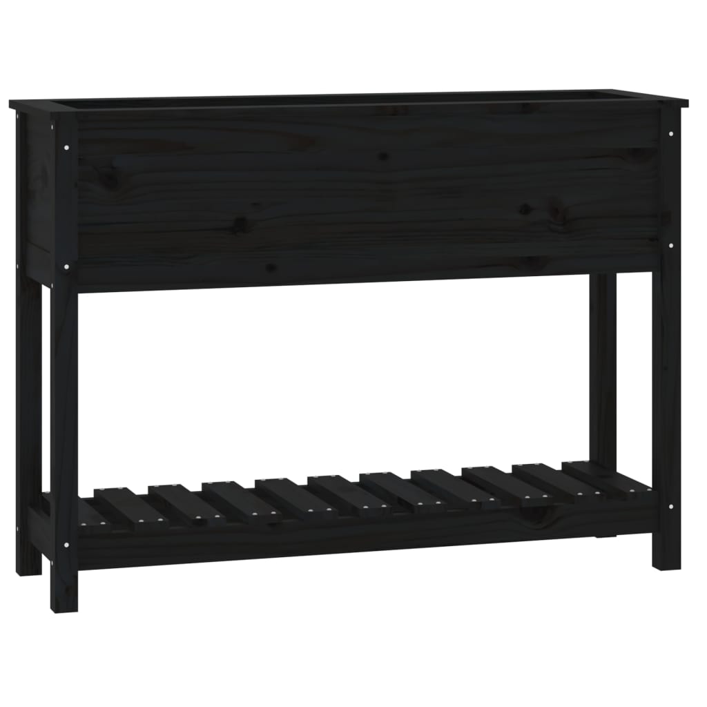 plantekasse med hylde 111,5x34,5x81 cm massivt fyrretræ sort