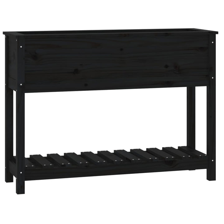 plantekasse med hylde 111,5x34,5x81 cm massivt fyrretræ sort