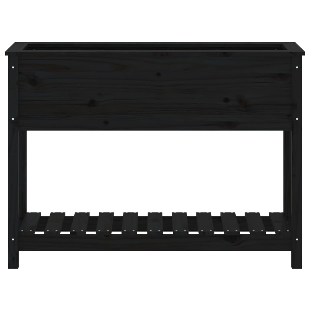 plantekasse med hylde 111,5x34,5x81 cm massivt fyrretræ sort