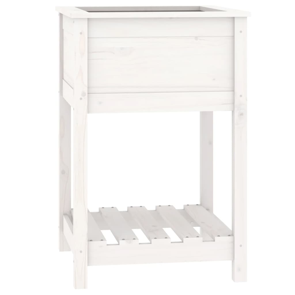 plantekasse med hylde 54x54x81 cm massivt fyrretræ hvid